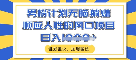 男粉计划无脑躺Z，顺应人性的风口项目，谁发谁火，加爆微信，日入多张【揭秘】-卓别林资源社