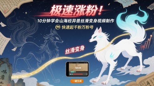 极速涨粉！10分钟学会山海经异兽丝滑变身视频制作，快速起千粉万粉号-卓别林资源社