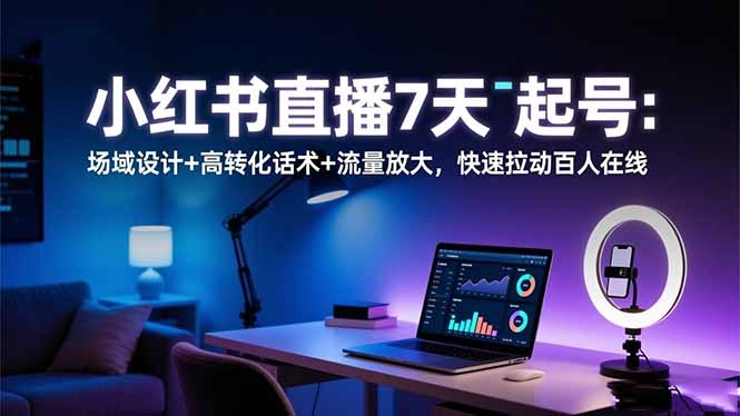 小红书直播7天起号:场域设计+高转化话术+流量放大,快速拉动百人在线-卓别林资源社