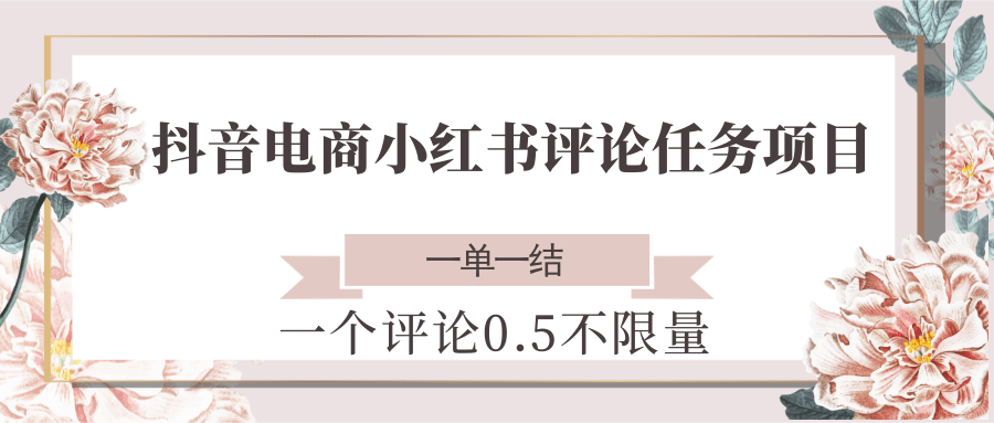 抖音电商小红书评论任务项目，一个评论0.5，一单一结 不限量-卓别林资源社