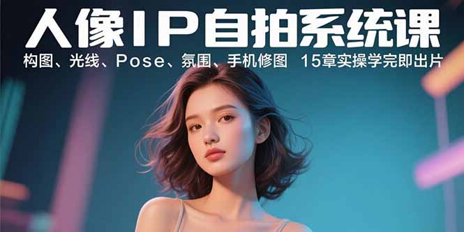 人像IP自拍系统课：构图、光线、Pose、氛围、手机修图 15章实操学完即出片-卓别林资源社