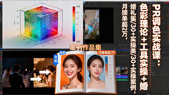 PR调色实战课：色彩理论+工具实操+婚礼医美/30+实操案例，月接单超2万-卓别林资源社
