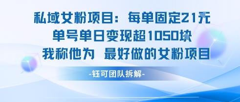 私域女粉项目：每单固定21块，单日变现超1k+，最好做的女粉项目-卓别林资源社