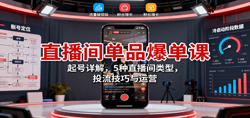 直播间单品爆单课:起号详解,5种直播间类型,投流技巧与运营-卓别林资源社