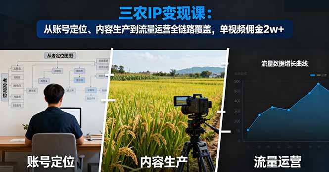 三农IP变现课：从账号定位、内容生产到流量运营全链路覆盖，单视频佣金2w+-卓别林资源社