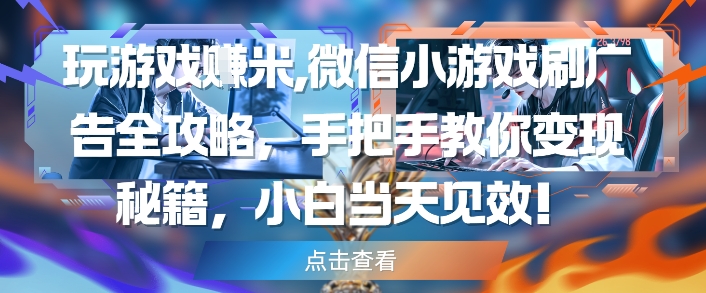 玩游戏挣米，微信小游戏刷广告全攻略，手把手教你变现秘籍，小白当天见效-卓别林资源社
