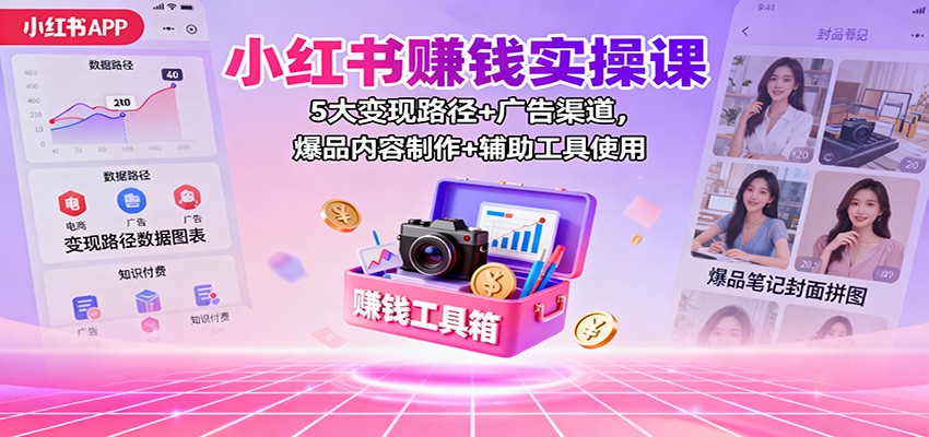 小红书赚钱实操课:5大变现路径+广告渠道,爆品内容制作+辅助工具使用-卓别林资源社