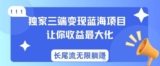 独家三端变现蓝海项目，让你收益最大化，长尾流无限躺挣-卓别林资源社