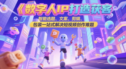 数字人IP打造获客变现实操课，智能选题、文案、剪辑、包装一站式解决短视频创作难题-卓别林资源社