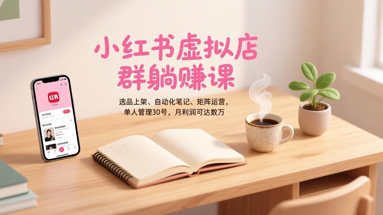 小红书虚拟店群躺赚课，选品上架、自动化笔记、矩阵运营，单人管理30号，月利润可达数万-卓别林资源社