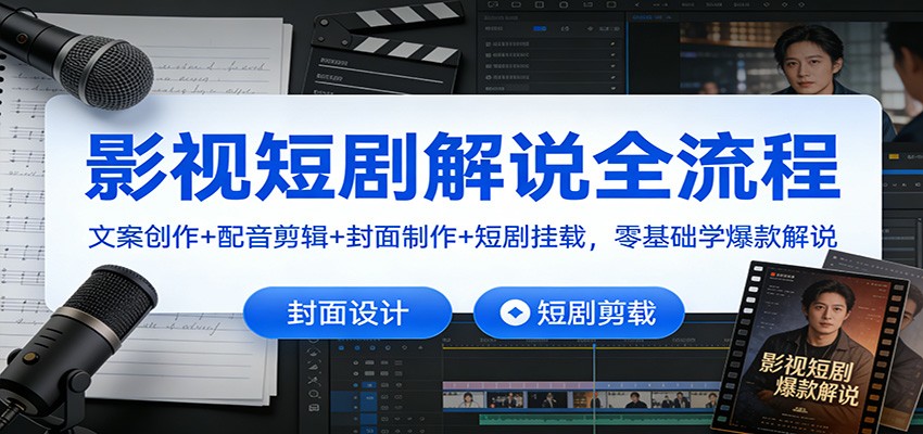影视短剧解说全流程：文案创作+配音剪辑+封面制作+短剧挂载，零基础学爆款解说-卓别林资源社