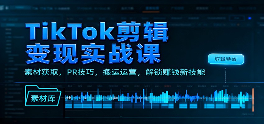 TikTok剪辑变现实战课：素材获取，PR技巧，搬运运营，解锁赚钱新技能-卓别林资源社