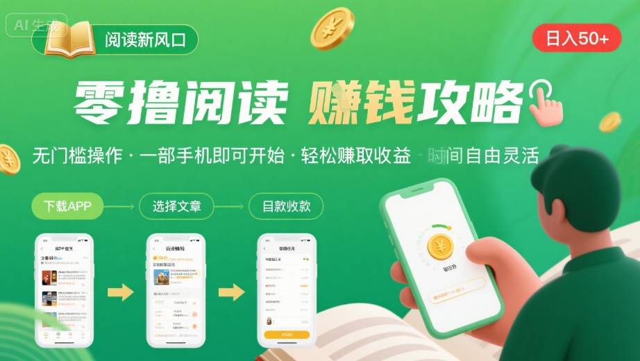 零撸阅读新风口，无门槛轻松挣，一部手机，日入 50-3张【揭秘】-卓别林资源社