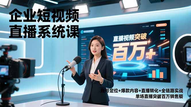 企业短视频直播系统课,账号定位+爆款内容+直播转化+全链路实战,单场直播突破百万销售额-卓别林资源社