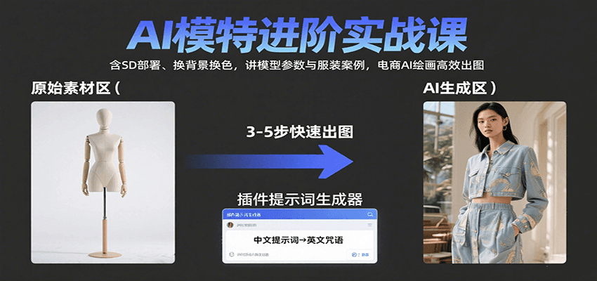 AI模特进阶实战课：含SD部署、换背景换色，讲模型参数与服装案例，电商AI绘画高效出图-卓别林资源社