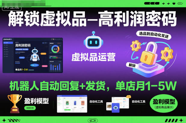 解锁虚拟品高利润密码:机器人自动回复+发货,单店月1-5W【揭秘】-卓别林资源社