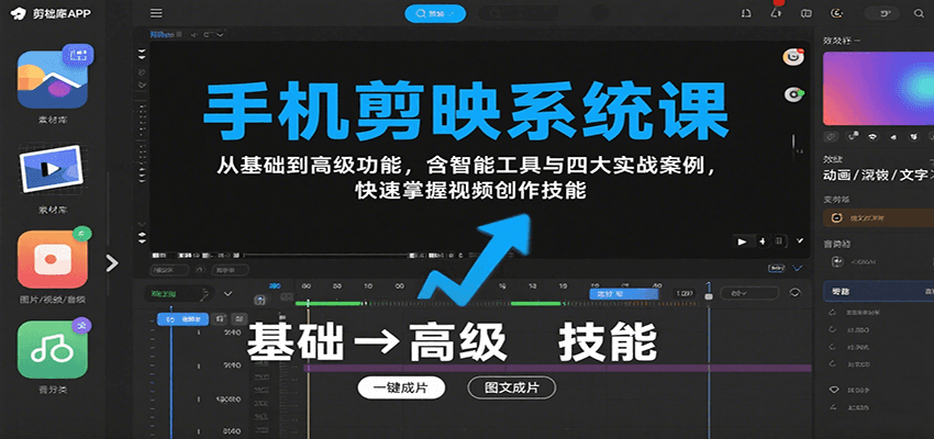 手机剪映系统课，从基础到高级功能，含智能工具与四大实战案例，快速掌握视频创作技能-卓别林资源社