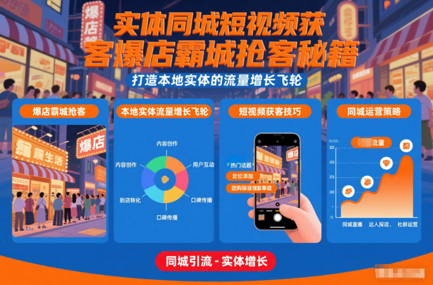 实体同城短视频获客爆店霸城抢客秘籍，打造本地实体的流量增长飞轮-卓别林资源社