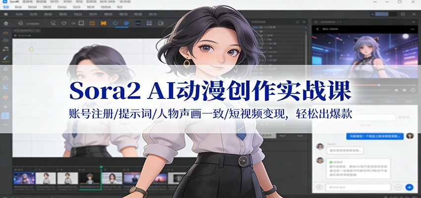 Sora2 AI动漫创作实战课:账号注册/提示词/人物声画一致/短视频变现,轻松出爆款-卓别林资源社