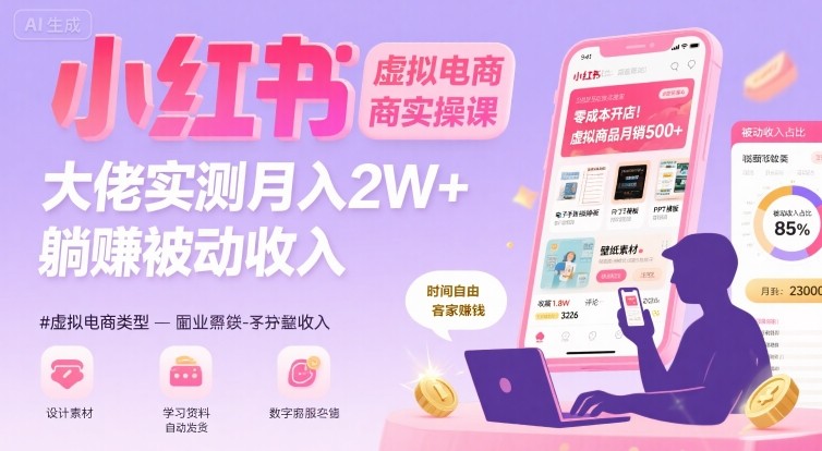 小红书虚拟电商，大佬实测月入2W+，实现被动收入-卓别林资源社