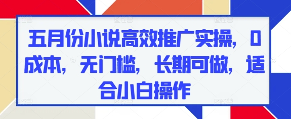 五月份小说高效推广实操，0成本，无门槛，长期可做，适合小白操作-卓别林资源社