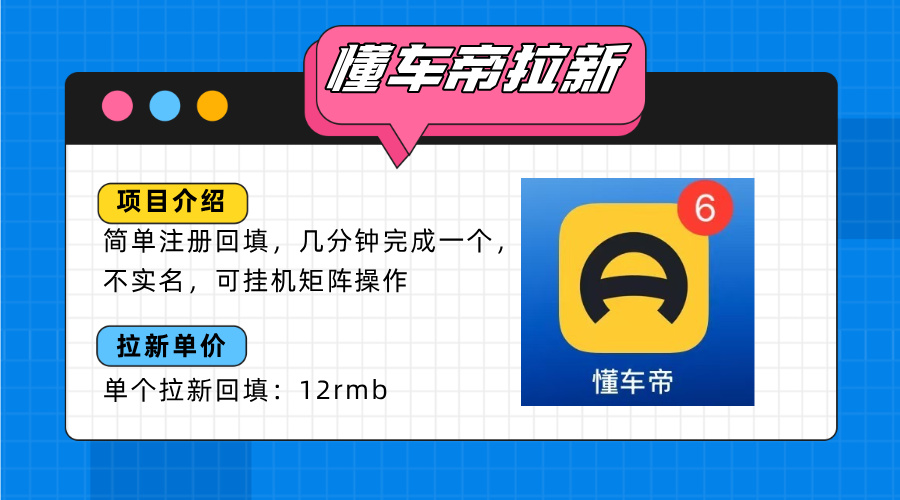 懂车帝邪修拉新玩法，简单注册回填，不sm，单个拉新12rmb，轻松日入200+-卓别林资源社