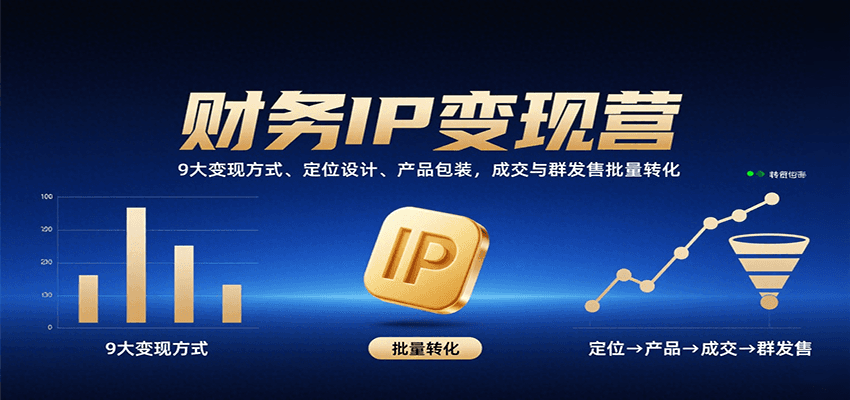 财务IP变现营：9大变现方式、定位设计、产品包装，成交与群发售批量转化-卓别林资源社