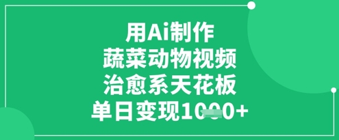用Ai制作蔬菜动物视频，治愈系天花板，单日变现1k-卓别林资源社