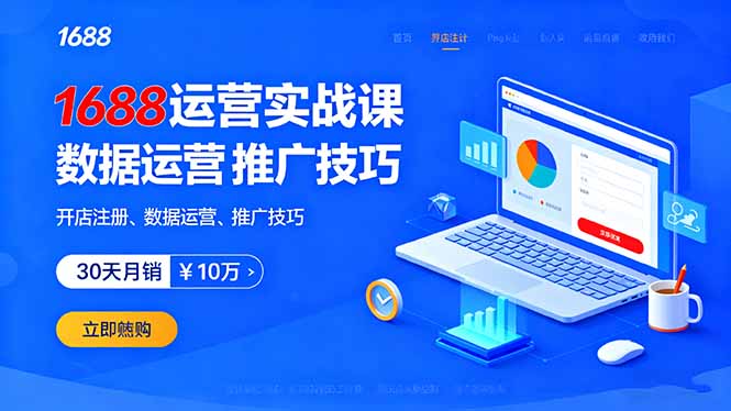 1688运营实战课：开店注册、数据运营、推广技巧，30天月销破10万+-卓别林资源社