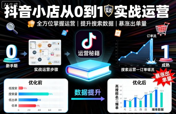 抖音小店从0到1实战运营，帮你全方位掌握小店运营，提升搜索数据与出单量-卓别林资源社