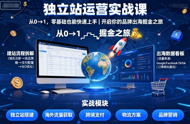 独立站运营实战课，​从0到1，零基础也能快速上手，开启你的品牌出海掘金之旅-卓别林资源社