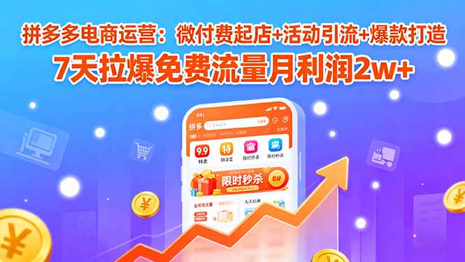 拼多多电商运营：微付费起店+活动引流+爆款打造 7天拉爆免费流量月利润2w+-卓别林资源社