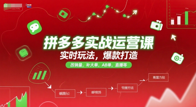 拼多多实战运营课，实时玩法，爆款打造，改销量，补大单，AB单，直播等(更新2025月)-卓别林资源社