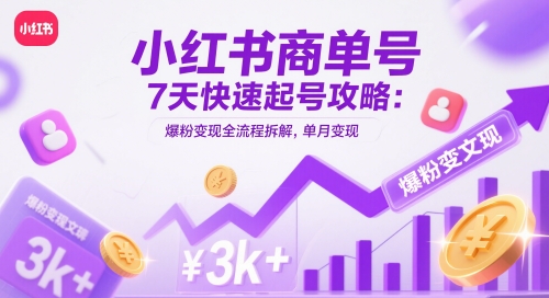 小红书商单号7天快速起号攻略：爆粉变现全流程拆解，单月变现3k+-卓别林资源社