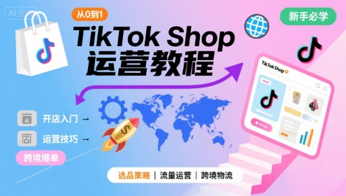 TikTok Shop从0到1运营教程，TikTok跨境电商新手必学课程-卓别林资源社