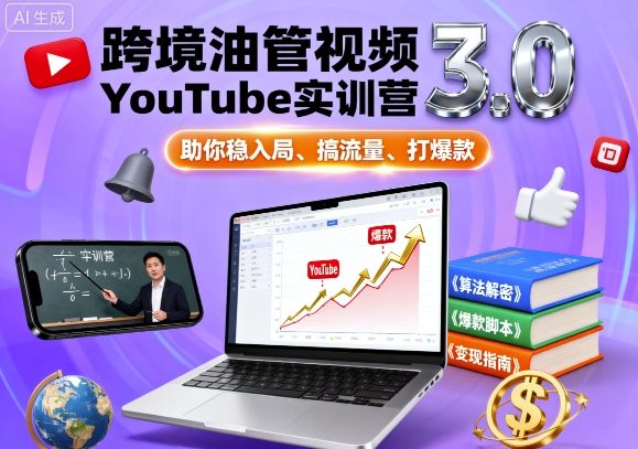 跨境油管视频YouTube实训营3.0，助你稳入局、搞流量、打爆款-卓别林资源社