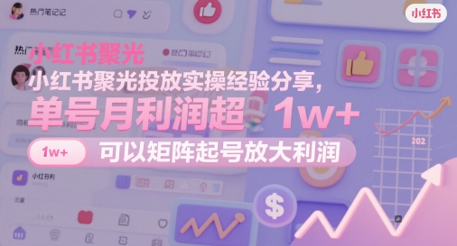 小红书聚光投放实操经验分享，单号月利润超1w+，可以矩阵起号放大利润-卓别林资源社