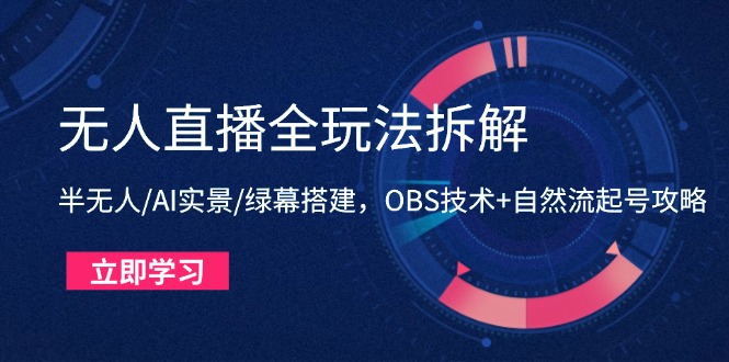 无人直播全玩法拆解：半无人/AI实景/绿幕搭建，OBS技术+自然流起号攻略-卓别林资源社