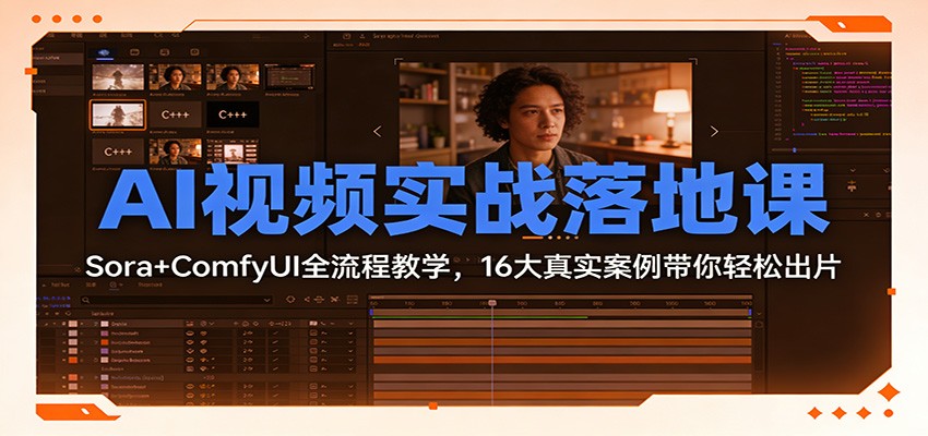 AI视频实战落地课：Sora+ComfyUI全流程教学，16大真实案例带你轻松出片-卓别林资源社