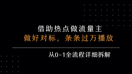 借力热点，乘顺风车玩流量主，条条过万播放， 每月收益5k+，从0-1全流程详细拆解-卓别林资源社