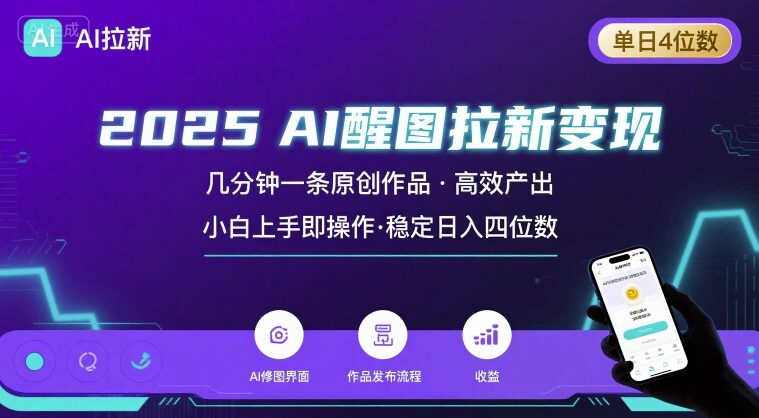 2025最强AI醒图拉新，几分钟一条原创作品，单日收入4位数，小白也能上手操作-卓别林资源社