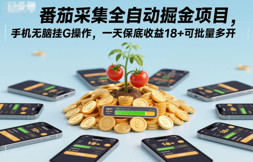 番茄采集全自动掘金项目，手机无脑挂G操作，一天保底收益18+可批量多开【揭秘】-卓别林资源社