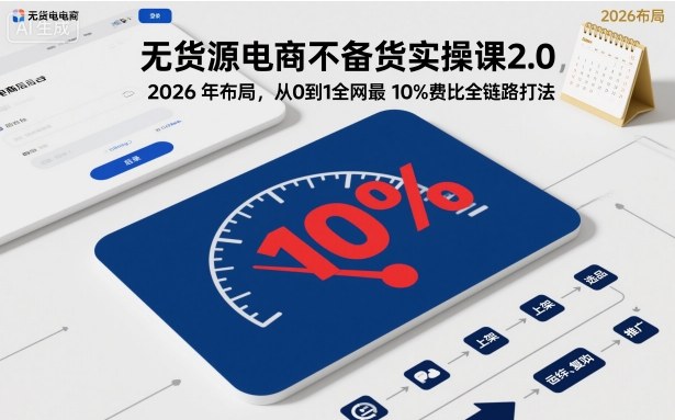 无货源电商不备货实操课2.0,2026年布局,从0到1全网最低10%费比全链路打法【更新中】