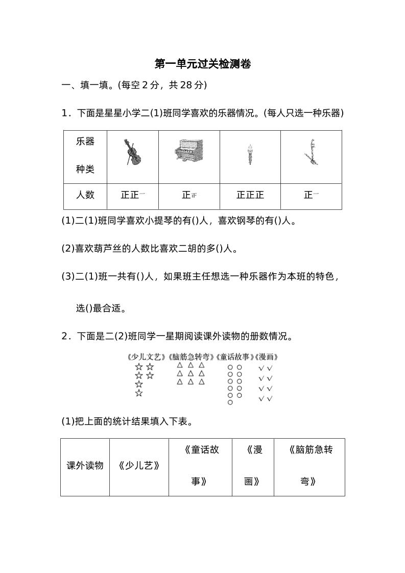 二下数学人教第一单元过关检测卷-卓别林资源社
