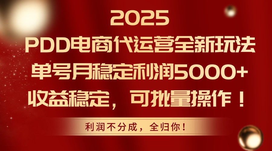 2025PDD电商代运营全新玩法，单号月稳定利润5000+，收益稳定，可批量操作-卓别林资源社