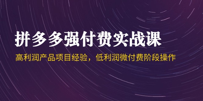 拼多多强付费实战课-44期，高利润产品项目经验，低利润微付费阶段操作-卓别林资源社