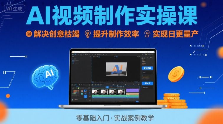 Ai视频制作实操课，解决创意枯竭、效率低下痛点，实现日更量产可持续变现-卓别林资源社