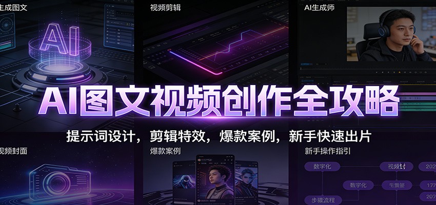 AI图文视频创作全攻略:提示词设计,剪辑特效,爆款案例,新手快速出片-卓别林资源社