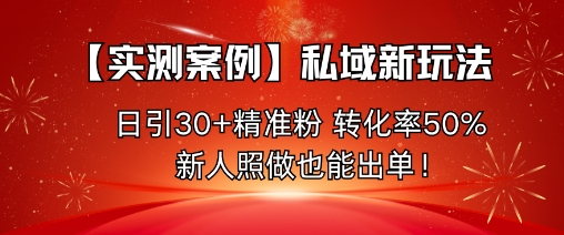 【实测案例】私域新玩法，日引30+精准粉，转化率50%，新人照做也能出单！-卓别林资源社