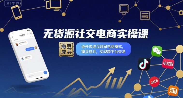 无货源社交电商实操课，绕开传统互联网电商模式，撒豆成兵，实现跨平台交易-卓别林资源社